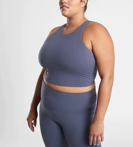 Top de Yoga Personalizado con Logotipo, Nuevo, Liso, Talla Grande, al por Mayor, Top Corto Acanalado sin Mangas para Mujer, para Gimnasio, Correr, Entrenamiento - Product Image 4