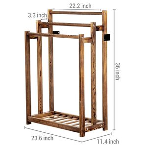 Handcrafted <b>Wooden</b> Freestanding Towel Rack with Storage Shelf Rustic Bathroom Towel <b>Holder</b> <b>Blanket</b> Stand Organizer - Product Image 6