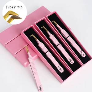 Juego de Pinzas Quirúrgicas Rosadas para Pestañas Morje MS-ET-0007, Herramientas de Acero Inoxidable de Precisión con Punta de Fibra de 10 mm, Empaque en Caja con Logotipo Personalizado - Product Image 1