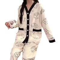 Respirant femmes glace soie robe de nuit à manches longues dentelle décoration vêtements de nuit mi-longueur dame été chemises de nuit