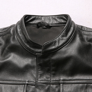 Nouvelle veste de motard tendance 2026 pour homme en cuir véritable, noire, col montant, fermeture éclair, style moto, respirante - Product Image 6