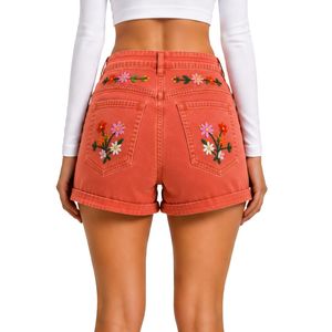 Shorts en jean taille haute pour femme avec broderie florale colorée, décontractés, pour l'été, personnalisables OEM ODM, vêtements de mode - Product Image 2