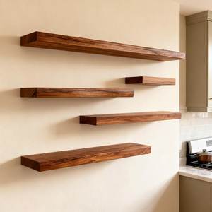 Multi Layer Wooden <b>Wall</b> <b>Mounted</b> Storage <b>Shelf</b> with Metal Brackets-Modern Durable Living Room Organization - Product Image 2