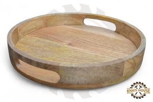 Bandeja Redonda de Madera de Acacia KHATI HOUSE con Asas de 24.5 cm, Acabado Pulido para Decoración del Hogar y Uso en la Cocina - Product Image 3