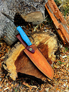 Couteau de chef artisanal de luxe en acier damas cuivré, neuf, avec manche en résine, lame ambidextre de 7 pouces, haute dureté, extra-affûté - Product Image 6