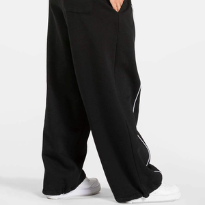 Pantalon de survêtement ample pour homme, noir, 100% coton molletonné, épais, respirant, taille élastique, avec bande latérale, style sportif - Product Image 4