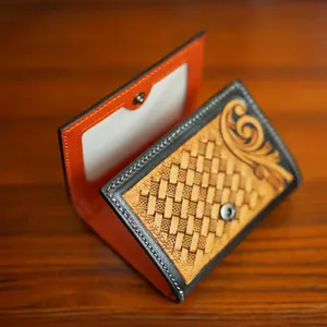 Designer hand tooled men Card Holder Genuine Leather coin money bag western handmade cowhide wallets purses for wallet luxury