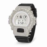 Montre numérique de luxe pour femme, boîtier en strass, bracelet en caoutchouc, forme ronde, lunette en diamant, affichage blanc