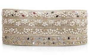 ลูกปัดหรูหราประดับด้วยผ้าลูกไม้ปักลายอย่างประณีต พร้อมขอบประดับด้วยลูกปัดและดิ้นทอง สำหรับชุดเจ้าสาว ชุดแต่งงาน ขายส่งผ้าลูกไม้ - Product Image 5