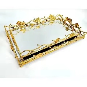 Serving Tray <b>Round</b> Rose <b>Gold</b> Stainless Steel Metal <b>Mirror</b> Glass Base Cutout Gallery Frame Decorative Tableware Serving Tray - Product Image 5