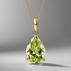 14K Solid Gold Luxury Pear Shape <b>Green</b> Gemstone Pendant <b>Necklace</b> with for Certification for Women - Product Image 1