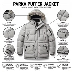 Parka pour homme, hiver 2022, imperméable, à capuche, épaisseur standard, polyester, fermeture éclair, chaud, décontracté, manteau - Product Image 5