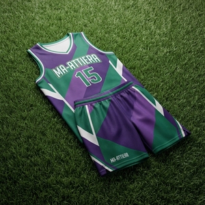 Ensemble Maillot et Short de Football Personnalisé Ma-Attiera Violet Vert, Motif Géométrique, Maille Respirante, Uniforme d'Équipe pour Hommes Adultes, Sublimation - Product Image 5