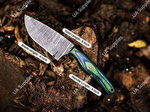 UA Supplies มีดทำมือเหล็กดามัสกัส ดรอปพอยท์ ฟูลแทง คมกริบ สำหรับกิจกรรมกลางแจ้ง ตั้งแคมป์ ล่าสัตว์ เอาตัวรอด EDC  DIY ODM/OEM ด้ามไม้ - Product Image 4