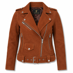 Blouson Biker Matelassé en Daim Marron Écologique Séchage Rapide Broderie 3D Respirant Hiver Femme Fermeture Éclair Pièces Détachables - Product Image 1