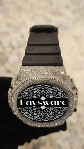 Montre de luxe sertie de moissanite VVS, bracelet en caoutchouc bleu, boîtier en laiton, mouvement à quartz analogique, style hip-hop pour femme - Product Image 5