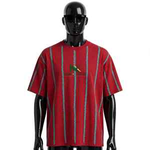 Camiseta Unisex NEXTEX con Rayas de Tiza, Roja y Verde Azulado, de Algodón Suave, Cuello Redondo, Informal - Product Image 1