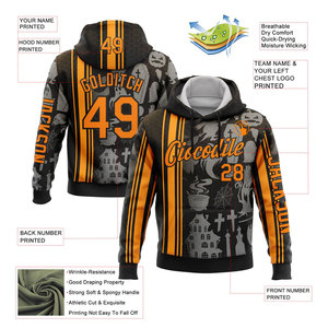 Custom <b>Halloween</b> Printed Hoodie Men's Black Orange Pattern Casual Hooded <b>Sweatshirt</b> Regular Fit Autumn Wear - Product Image 2