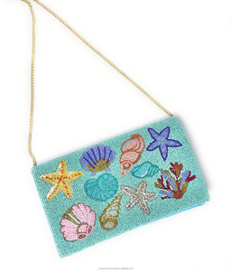 Bolso de noche con cuentas y tema del océano, concha de mar, bordado de Coral, fiesta de lujo, bolso de mano nupcial, correa de cadena ecológica personalizada - Product Image 2