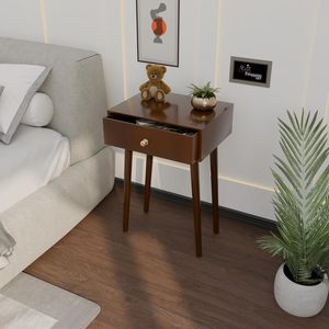 Modern Bedside <b>Table</b> with Solid Wood Legs, Minimalist and Practical End <b>Side</b> <b>Table</b> with Drawer <b>Storage</b>, Easy Assembly (Brown) - Product Image 3