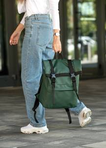 Genuine Leather Roll Top <b>Backpack</b> Mens Daily Laptop Bag Cowhide Travel Rucksack <b>Lightweight</b> Urban Style LTBP-0132 - Product Image 6