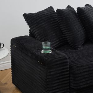 Divano Reclinabile in Velluto a Coste Nero da 283 cm con Portabicchieri, Bracciolo Sinistro/Destro Convertibile per Soggiorno, Funzione Contenitore Inclusa - Product Image 6