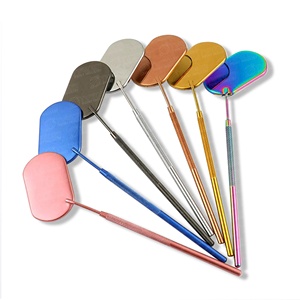 Logo personnalisé Grand miroir à cils carré en acier inoxydable allemand Pointe pointue Miroir de bureau professionnel éclairé en bleu Caractéristiques - Product Image 3