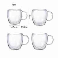 Tasses en verre borosilicate à double paroi de qualité supérieure, résistantes à la chaleur, capacité 150-450 ml, pour fêtes et dégustation de thé.