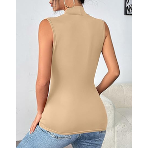 Débardeur à col roulé sans manches pour femme, coupe ajustée, extensible, en spandex/polyester, couleur unie élégante, vêtement décontracté tendance - Product Image 3