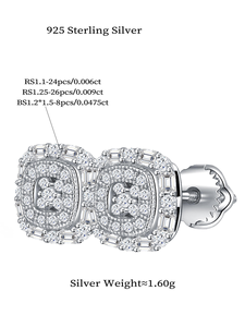 Moissanite Diamond <b>Stud</b> Earrings 925 <b>Silver</b> Square Halo Cluster Design Luxury Sparkling Jewelry for Women Wedding Gift - Product Image 5