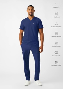 Men's V Neck Woven Medical <b>Scrub</b> Set Hospital Uniform Eco-Friendly 4 Way Stretch Breathable Washable Wrinkle Resistant Nursing - Product Image 1