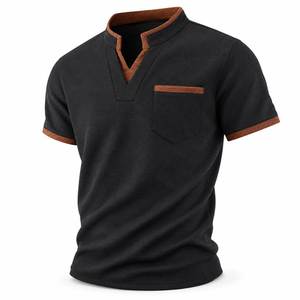 T-shirt polo à manches courtes en tricot gaufré pour homme, avec poche et bordure contrastée, décontracté, pour l'été - Product Image 2