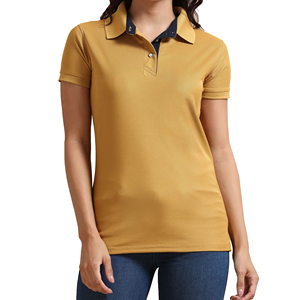 Polo de Mujer Color Mostaza, Manga Corta, Estilo Casual, Tela Piqué, 100% Poliéster, Largo Regular - Product Image 1