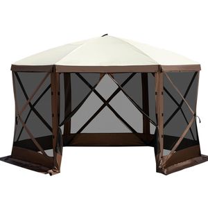 Gazebo a 6 Lati 12x12 Piedi con Zanzariera, Tenda Pop-Up da Campeggio Portatile con Borsa per il Trasporto e Picchetti da Terra, Finestre a Rete - Product Image 2