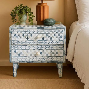 Mesa de Cajones con Incrustaciones de Hueso de ILAHI, Diseño Moderno con Detalles de Ágata, Almacenamiento de Tres Niveles, Mueble Portátil para el Hogar - Product Image 1