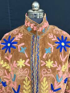 Exquisite Handmade Suzani Embroidered <b>Velvet</b> <b>Jacket</b> Stylish Floral Winter Coat Brown Boho High Neck Festival Wear <b>Women</b> - Product Image 4