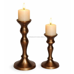Premium Curved Copper <b>Candle</b> Pedestals – <b>Set</b> of 2 Luxury Metal Pillar Holders - Product Image 2