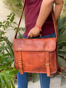 Goat Leather Office Use <b>Messenger</b> <b>Bag</b> Pure Leather Laptop <b>Bag</b> 11*15" Inch India <b>Bags</b> - Product Image 3