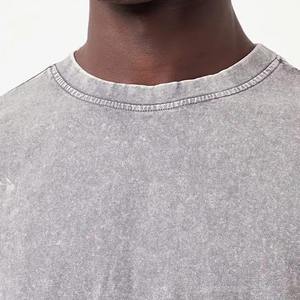 Custom Logo <b>Acid</b> Wash Knitted 100% Cotton Heavyweight T-shirt Men's <b>Drop</b> Shoulder High Street T-shirts - Product Image 5