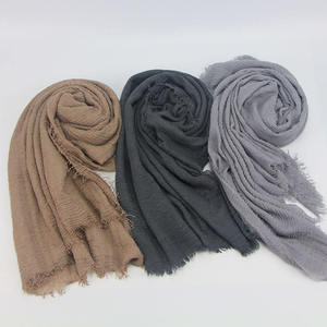 Customizable Logo Hijabs Solid Color Cotton and Linen Women Headscarf New Pleated Monochrome <b>Wool</b> Shaved Scarf Wholesale Hijabs - Product Image 6