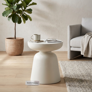 Table d'appoint ronde en métal blanc mat de style nordique, table basse champignon, table de chevet, mobilier pour projets de villas et hôtels - Product Image 1