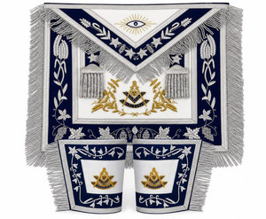 Ensemble de tablier de maître maçon maçonnique avec symboles maçonniques brodés, pompons décoratifs et manchettes assorties – Ensemble de regalia - Product Image 1