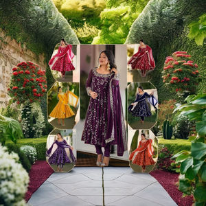 Traje de Verano Vintage con Falda y Dupatta, Bordado en Georgette de Alta Calidad, Cintura Natural - Product Image 1