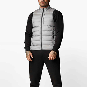 Gilet matelassé gris pour homme à col montant, coupe-vent, fermeture éclair, décontracté, sans manches, couleur unie, rembourrage en polyester - Product Image 1