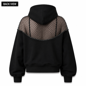 Custom Mesh Panel <b>Zip</b> <b>Up</b> Hoodie OEM ODM Private Label Womens <b>Cropped</b> Streetwear Hoodie Wholesale Manufacturer - Product Image 2
