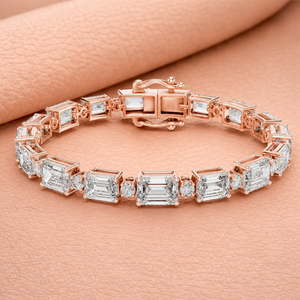 Bracelet tennis en diamant taille émeraude éclatant, argent 14 carats, clarté VVS1-VVS2, certifié IGI, bijou de luxe intemporel pour femme - Product Image 1
