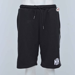Pantalones Cortos Bermuda de Algodón Negros para Hombre a Precio de Mayoreo, con Franja Lateral y Logotipo HH, Cintura con Cordón Ajustable, Estilo Deportivo Casual - Product Image 1