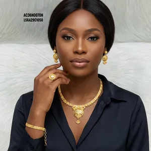 Elegante Juego de Joyería Africana para Mujer en Latón Chapado en Oro, Collar con Colgante Clásico, Aretes, Cadena de Caja para Boda - Product Image 3