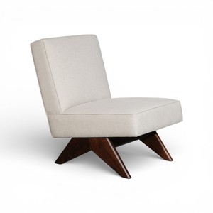 Sillón de Salón de Lujo Estilo Nórdico sin Brazos, Silla de Estilo Moderno de Mediados de Siglo con Patas en Forma de V de Madera Maciza para Sala de Estar - Product Image 1