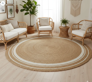 Natural Jute and Cotton Ecofriendly Carpet Round, Jute Round Area <b>Rug</b>, Nhat Minh Wholesale, Handmade In Vietnam - Product Image 1